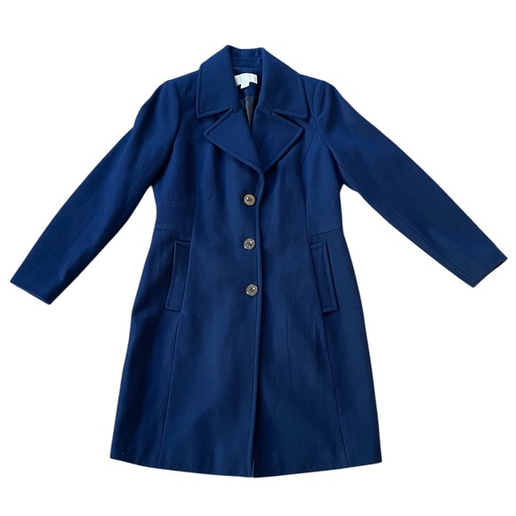 Michael Kors Knee Length Navy Single Breasted Wool Pea Coat Size M Classic - Picture 1 of 8